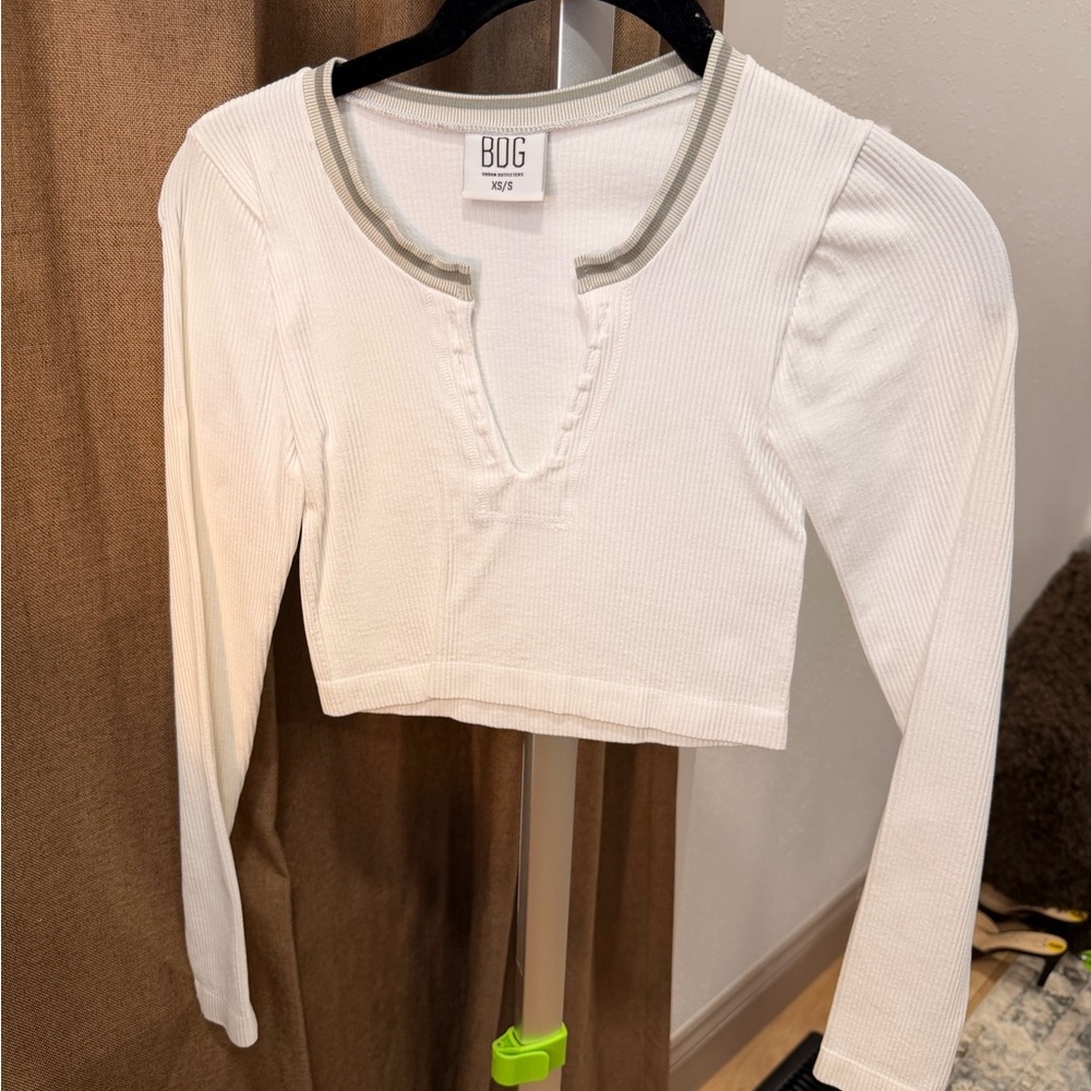 BDG White Long Sleeve Crop Top
